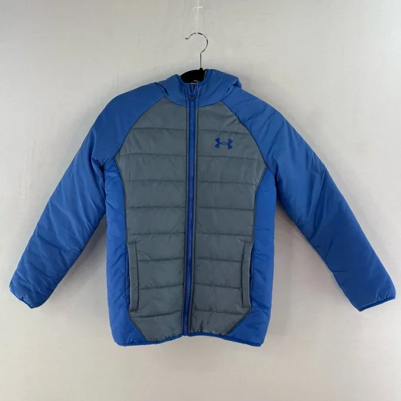 Under Armour Blue and Gray Youth Hooded Puffer Jacket Size M - Picture 9 of 13
